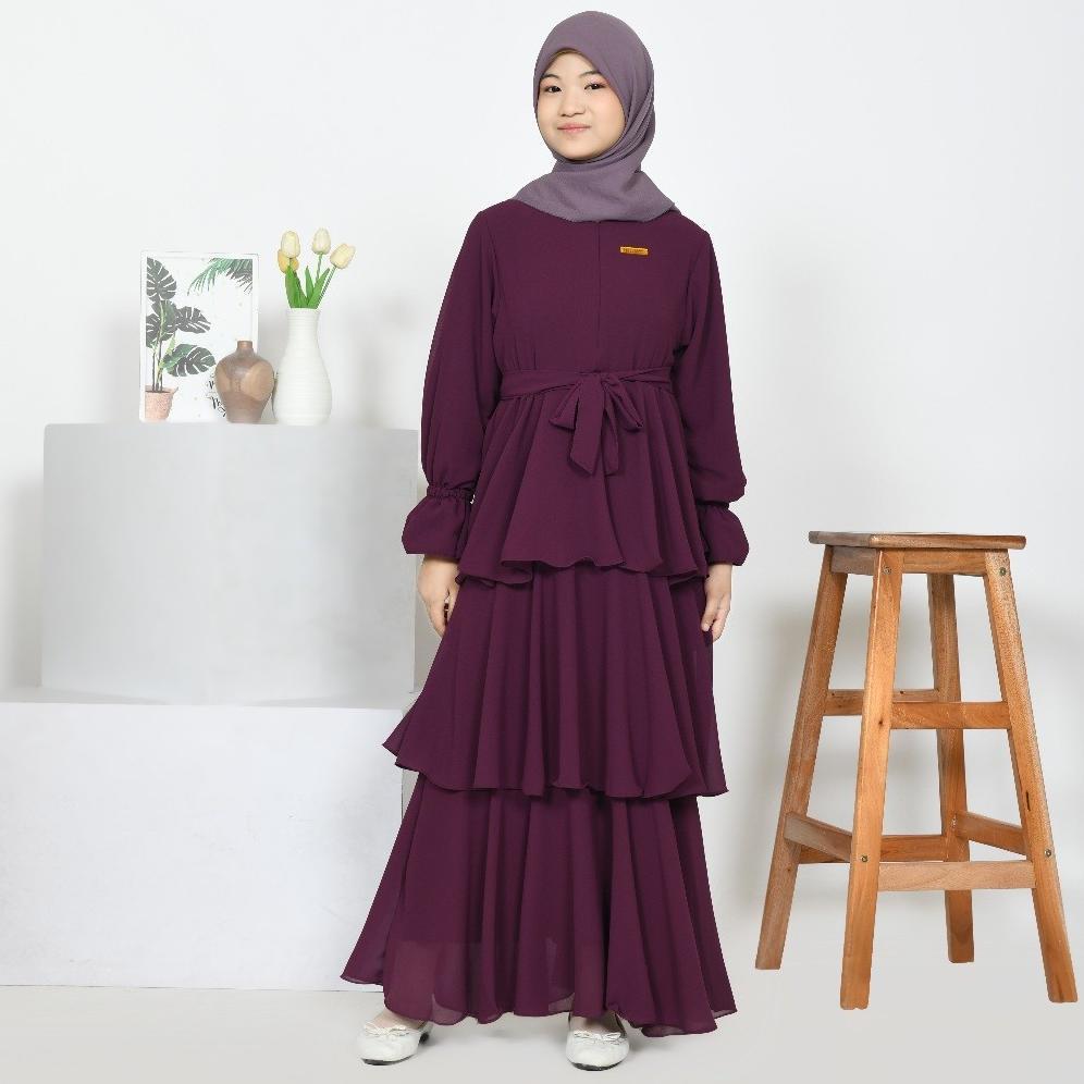LIMITED ELSA GAMIS ANAK PEREMPUAN REMAJA TANGGUNG BURGUNDY CERUTY BABYDOLL KEKINIAN LONG DRESS MUSLI