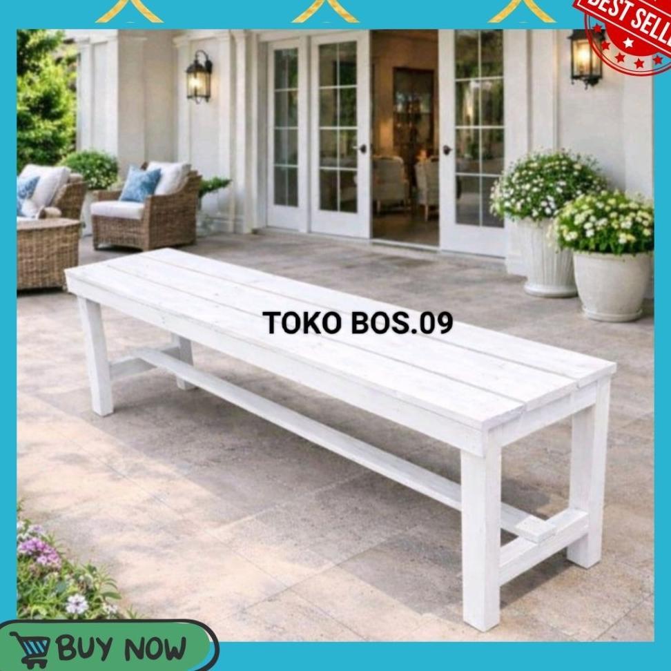 Kursi Bangku Kayu Panjang Warna Putih | Kursi Taman Outdoor | Kursi Tunggu Minimalis Kuat & Elegan