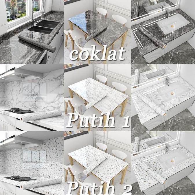 SEDANG Dinding Meja Makan Motif Marmer Stiker Melekat Meja Kompor Stiker Dekorasi Stiker
