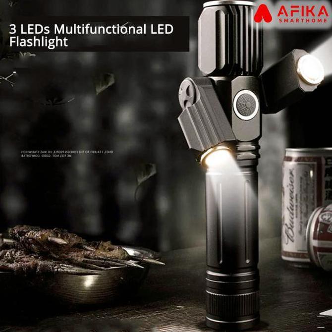 JANST Senter LED Zoom 3 Lampu Super Terang Power Bank Cas USB