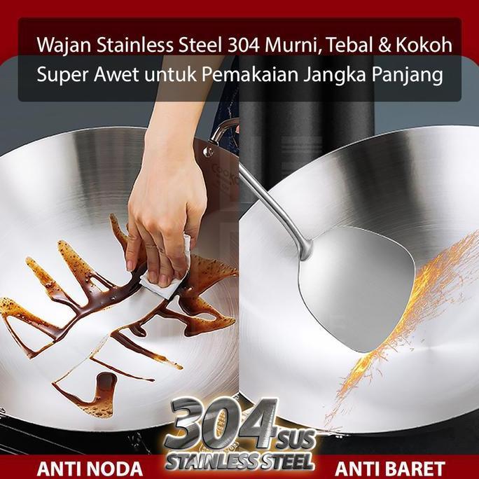 SEDANG HUGO Wajan Penggorengan Stainless Tebal Anti Lengket Kuali Serbaguna Wokpan Premium Quality