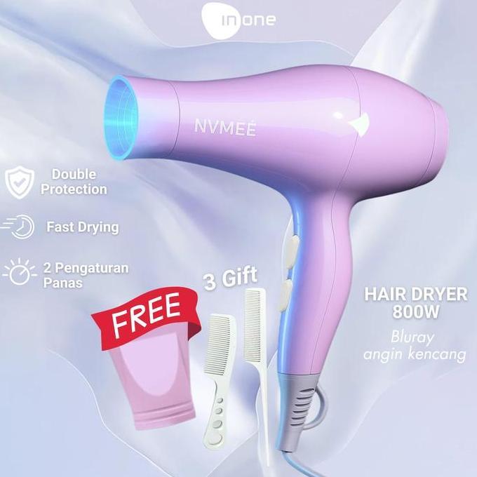 Mijikai- (Cod) Terviral Inone Hairdryer Rambut Warna Ungu Lilac Ion Blueray 850W Pengering Rambut Te