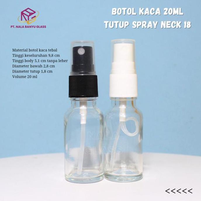 botol kaca 20ml spray / botol kaca bening spray putih