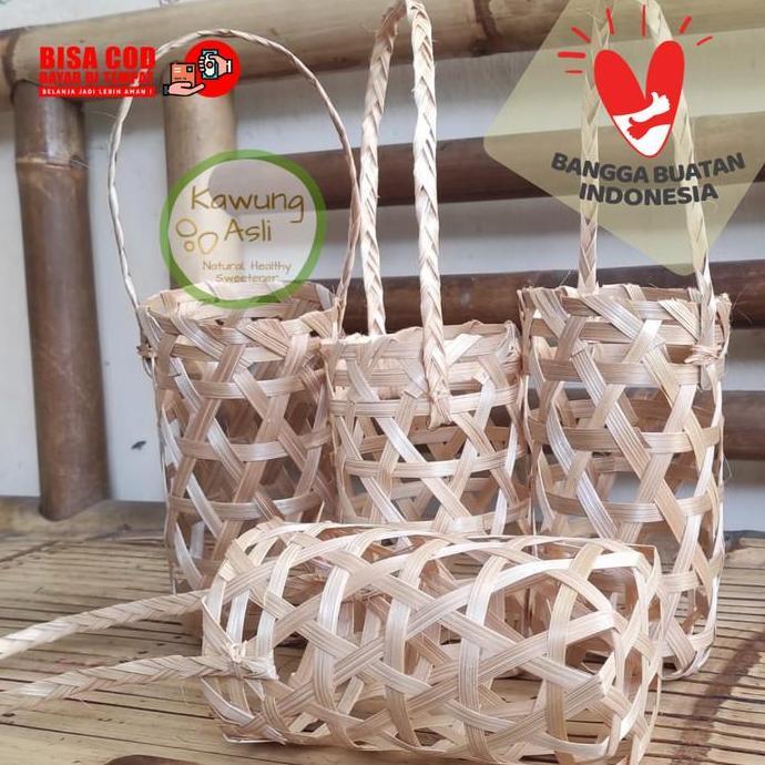 Tas Keranjang Anyaman Bambu Kemasan Untuk Botol, Hampers, Kantong Buah