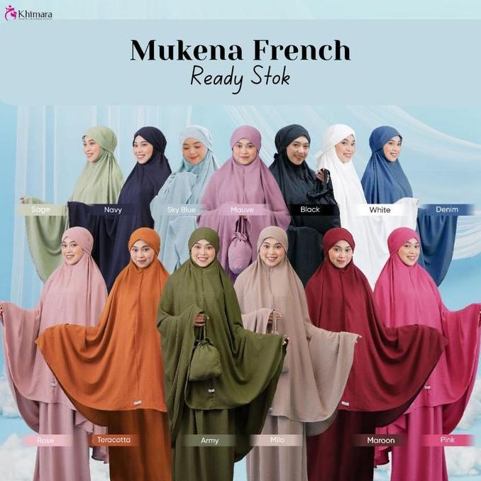 Mukena French 3 in 1 Brand Khimara Bahan Crincle Airflow Mukena Ponco Mukena Hijab Polos Crinkle Umr