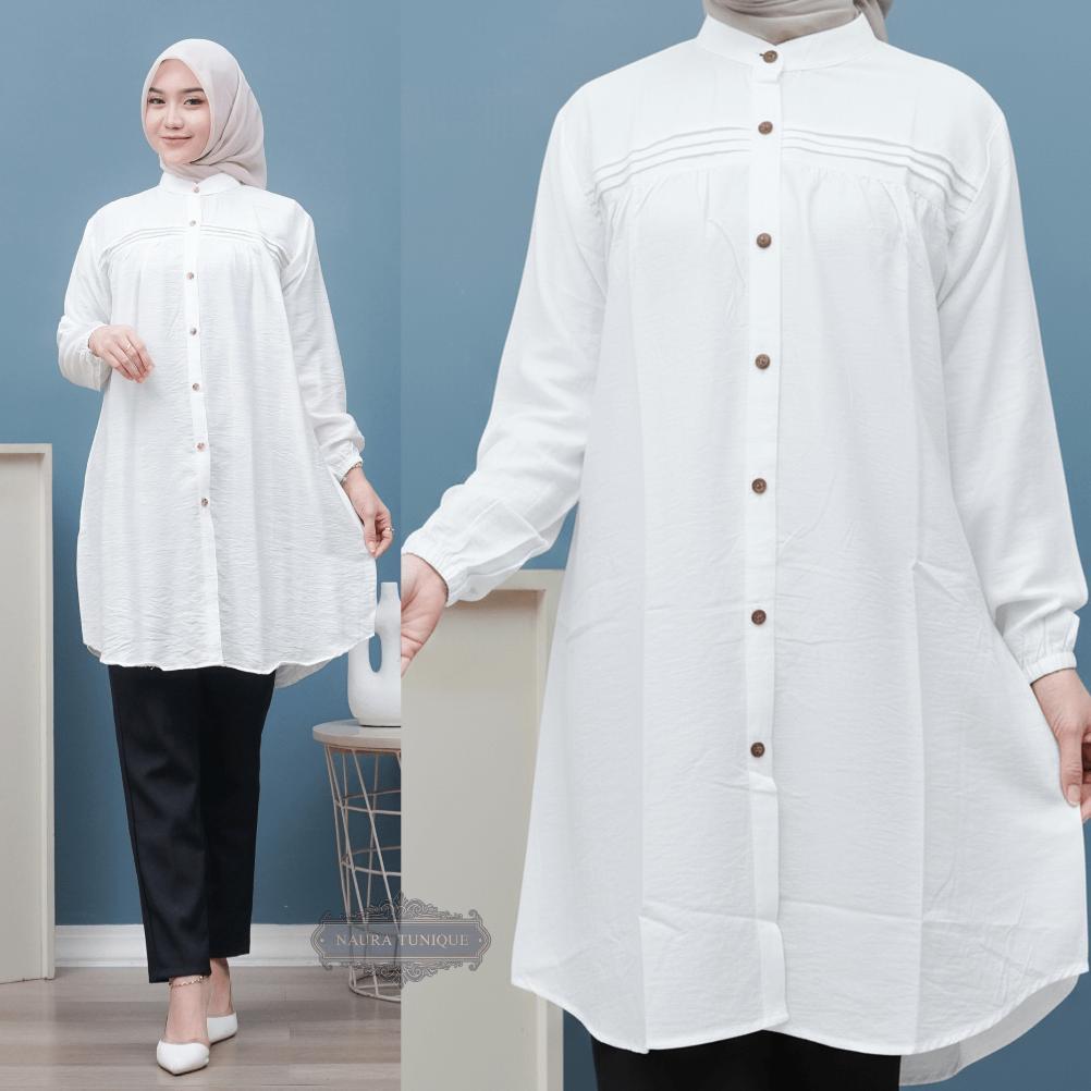 HOT ( JUMBO ) KAISA TUNIK POLO LINEN KEMEJA LONG TUNIK ATASAN WANITA LD 110-130 BY NAURA TUNIQUE