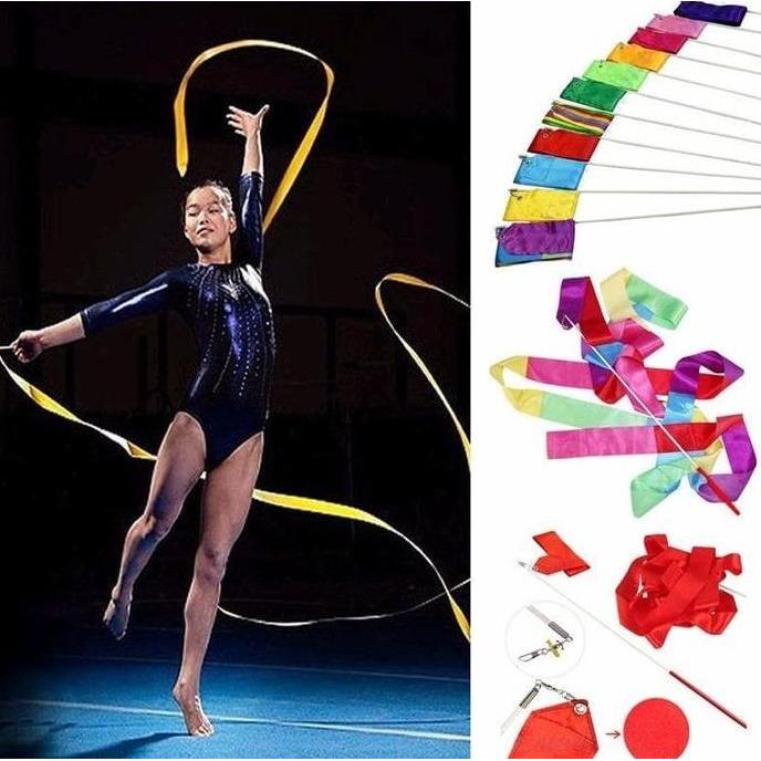 TWOVAN Tali Pita Tari Stik Balet Senam Ritmik Twirling Ribbon Gymnastic Stick