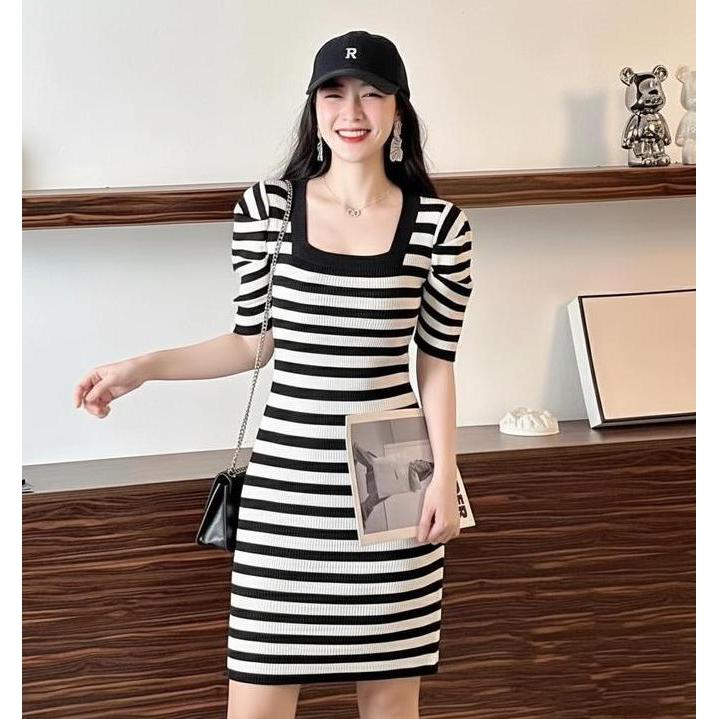 Kleid- Ajw [Sbz] Mini Dress Wanita U Neck Puffy Knit Premium | Dress Press Body Puffy U Neck Rajut P