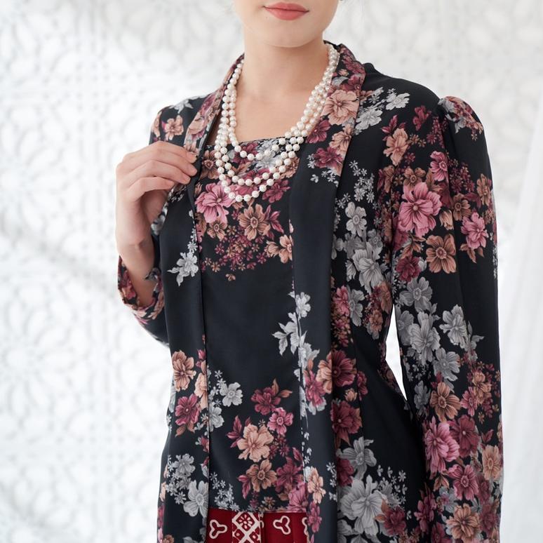 termurah kebaya kutubaru tunik floral /kutubaru modern hitam/kebaya jumputan solo /baju wisuda/ baju