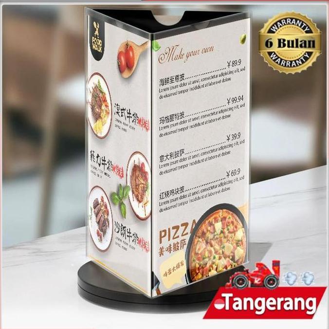 MRIKI Rak Menu Akrilik / Menu Putar Akrilik 360 Derajat / Stand Brosur Meja Putar 6 Sisi