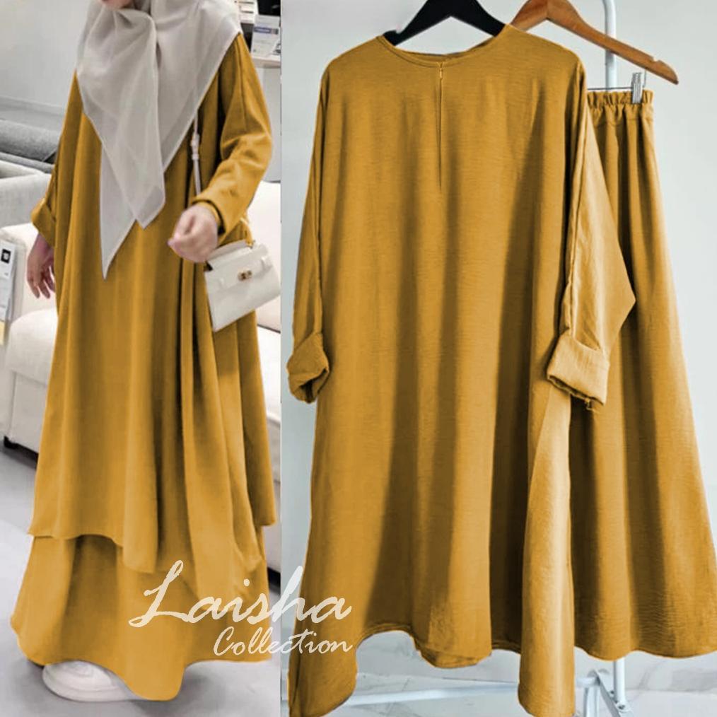 TERMURAH (BISA COD) LAISHA COLLECTION ONE SET TUNIK MALAYU ATASAN + ROK CRINKLE AIRFLOW JUMBO / KAFT