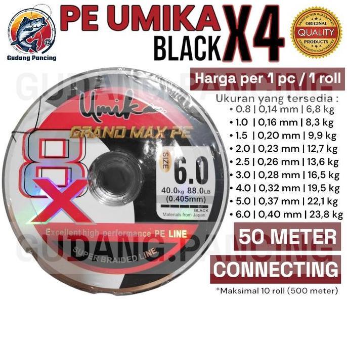 Umika Benang Pancing Pe Line X4 Hitam Black Panjang 50 Meter Connecting Sampai 500 Meter