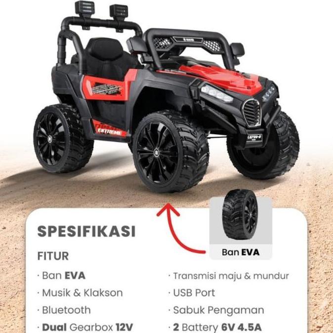Mobil Aki Anak Jeep Ban Karet Eva Original PMB Mainan Anak Mobil Remote Anak Mesin 12V SNI