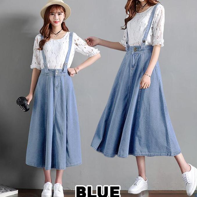 Hose- Hyekyo Denim Overall Skirts (#6085)/Rok Panjang/Rok Kodok/Rok Jeans