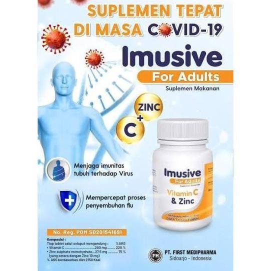 Haarvitamine- Vitamin C + Zinc Imusive C & Zinc 1 Botol Isi 60 Tablet Ori Bpom
