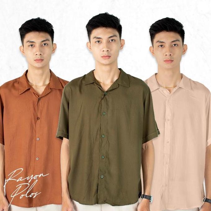 Vorgese- Fortklass Hem Pria Kemeja Polos Pria Lengan Pendek Kasual Slim Kemeja Katun Rayon Halus Hem