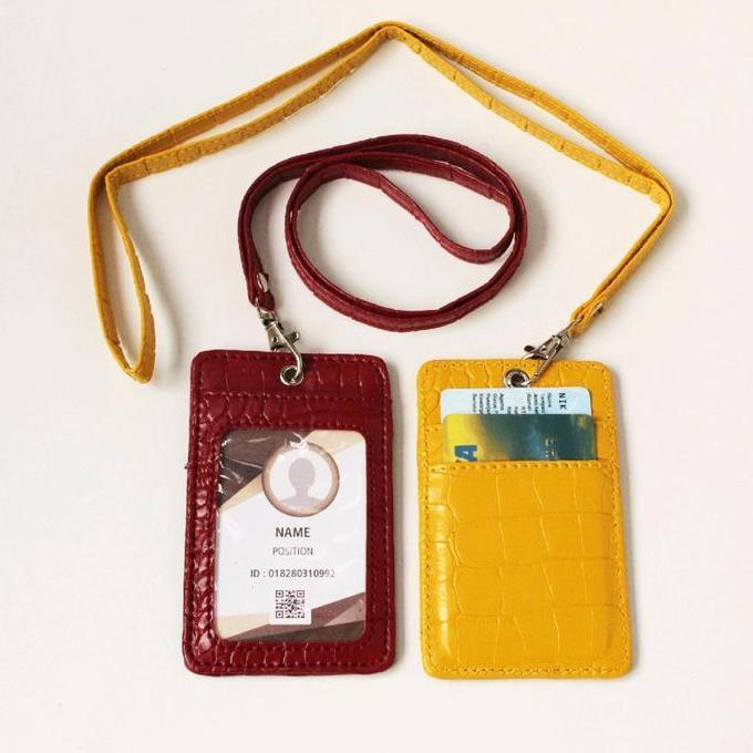Packen- Id Card Holder Lanyard Kulit Name Tag Motif Buaya
