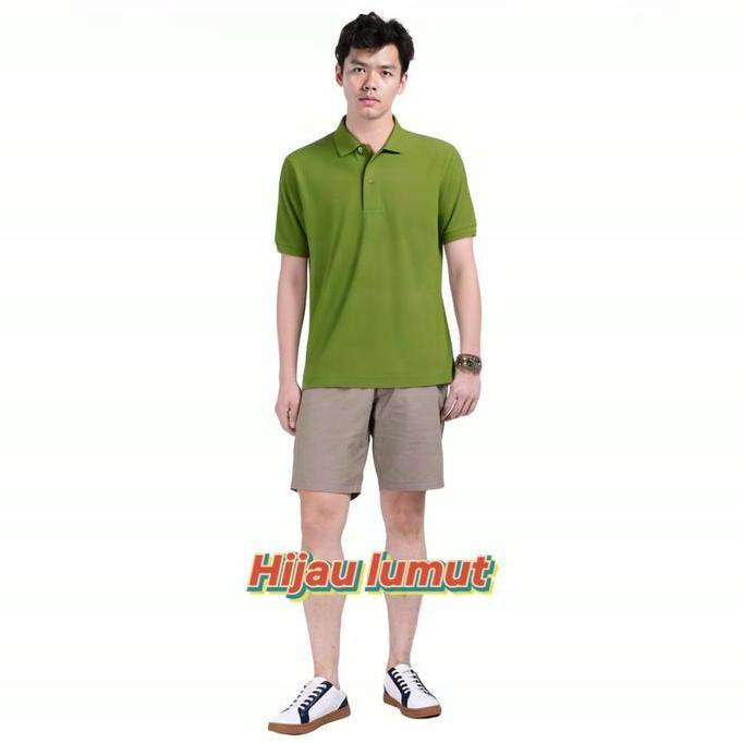 Vorgese- Kaos Polo Shirt Kerah Polos Warna Hijau Lumut / Atasan Pria Kaus Polo Lengan Pendek