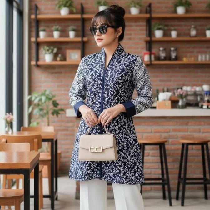 Shanaya Batik Tunik Aldena Garutan Dress Cap Baju atasan Wanita modern kombinasi cantik busui seraga