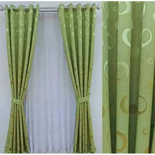 Flmy- Gorden Embos Polkadot Nikita Hijau Pokat Minimalis Tali Kain Senada - Curtain