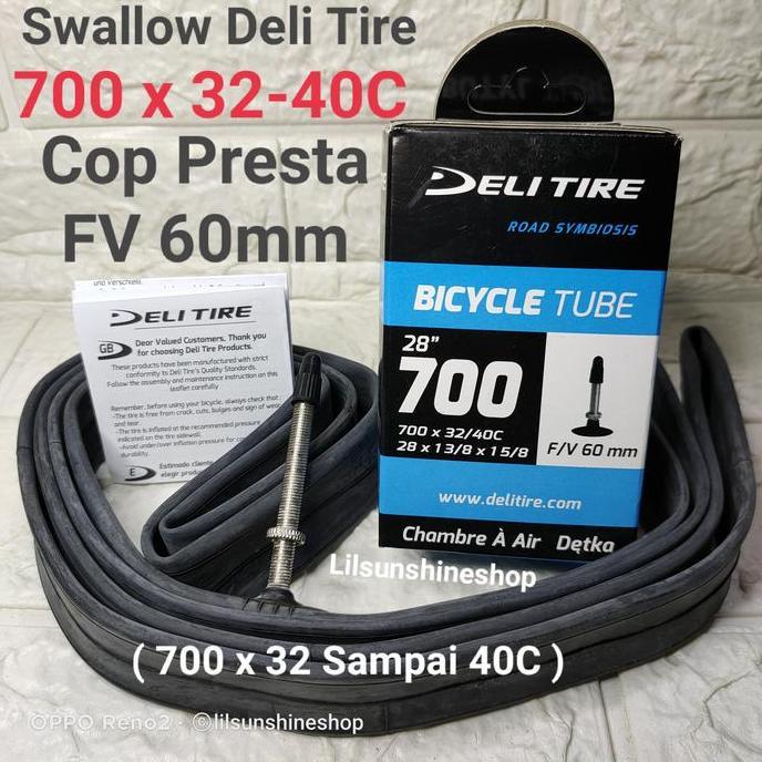 Ban Dalam 700 x 32c / 40c Deli Tire 700x32/40c Cop Pentil Presta FV 60mm Sepeda Roadbike Gravel Fixi