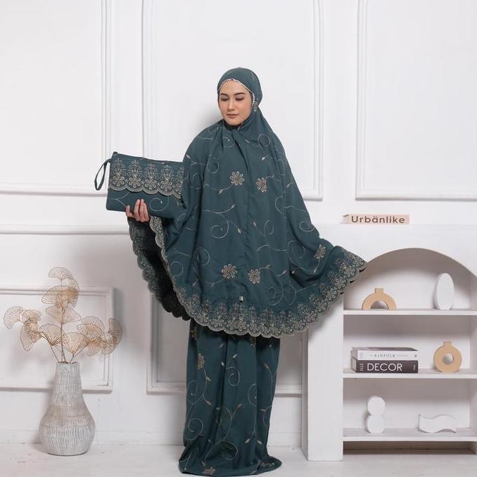 Mukena Premium Putih Muslim Dewasa Wanita Terusan Motif Renda Bordir Gracelly Mewah Katun Mukenah Ca