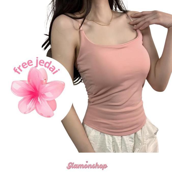 Glamonshop BR474 Tanktop Bra With Cup Singlet Polos Atasan Wanita Top  Katun Cewek Panjang