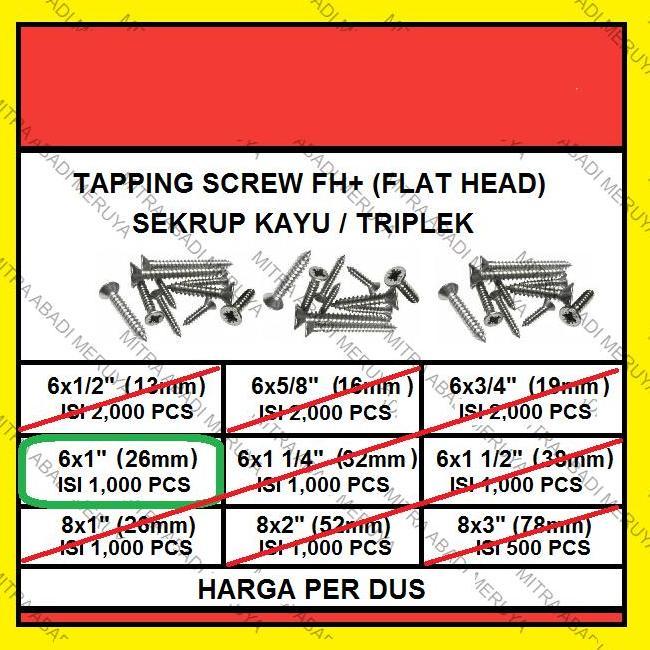 Sekrup Kayu Sekrup Tapping Screw Fh 6 X 1 26 Mm 1 Dus