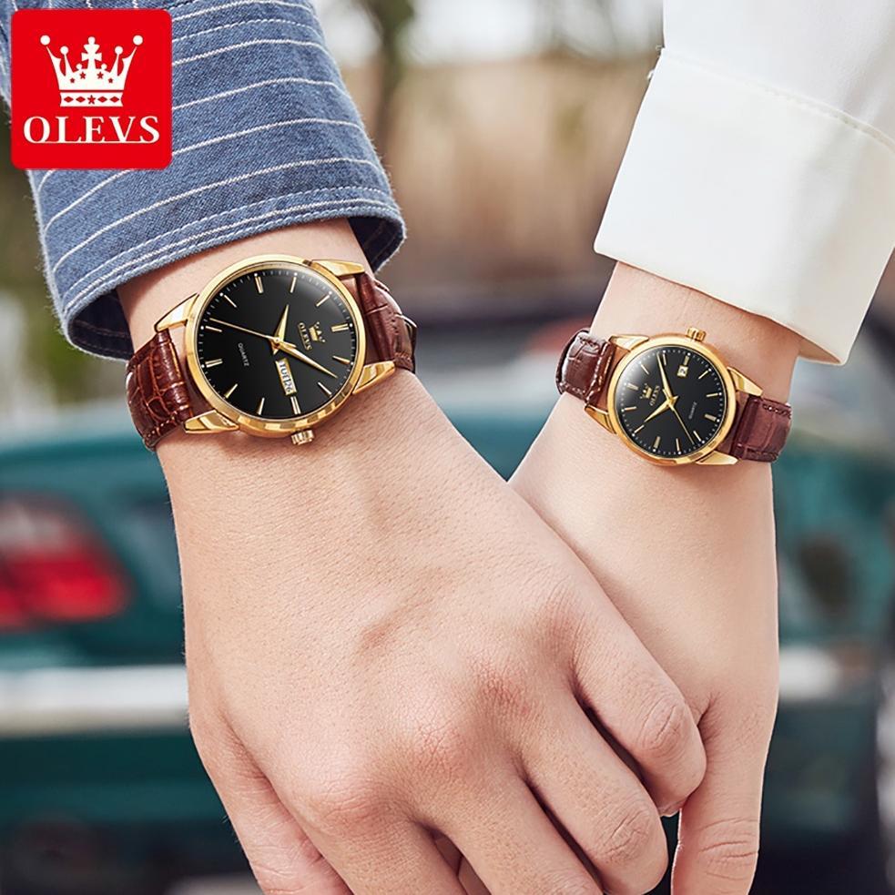 OLEVS Jam Tangan Couple Pasangan Original Anti Air Analog Kulit Terbaru Cod