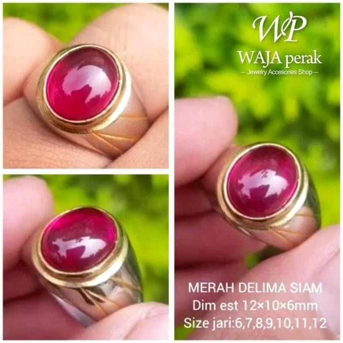 CINCIN BATU MERAH DELIMA SIAM BANGKOK D12 Perak Permata Ring Titanium Akik