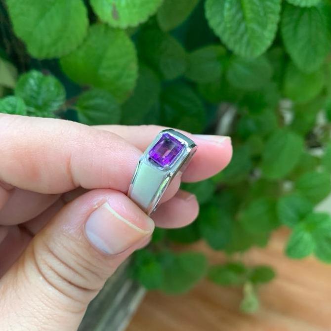 Cincin Batu Natural Ametys Kecubung Bungur Tanjung Bintang Lampung Cutting Persegi Kantoran Elegan M