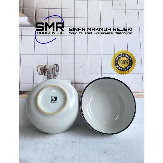 3 PCS MANGKOK RAMEN KERAMIK PUTIH LIST HITAM LJ