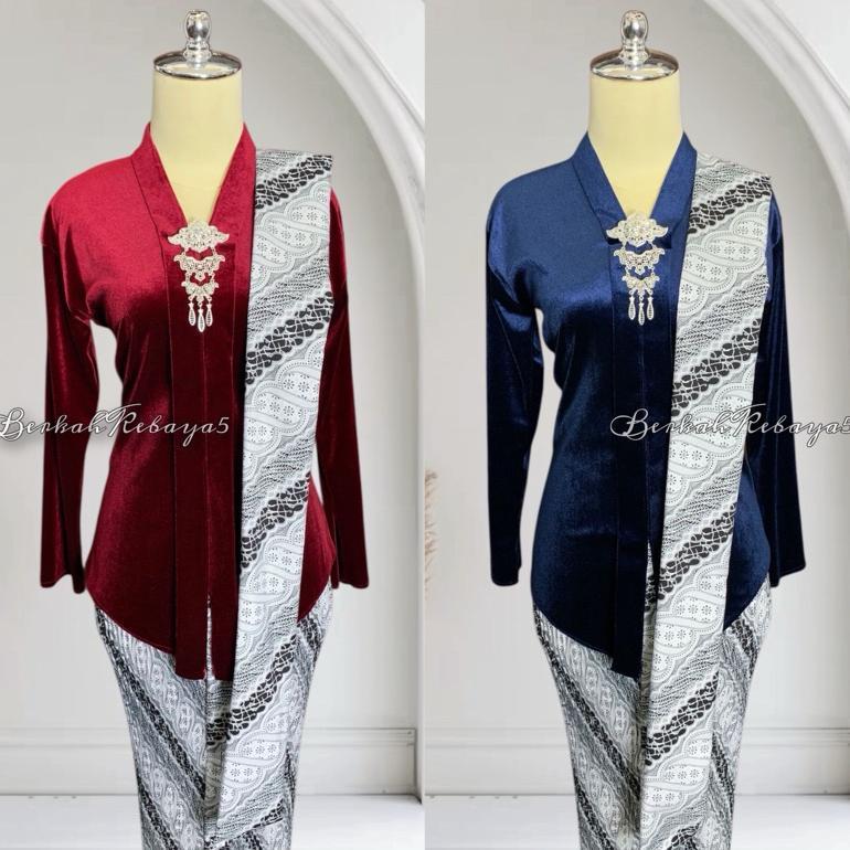 ELYXORASUPPLY SETELAN KEBAYA KARTINI ENCIM BLUDRU / KEBAYA + SELENDANG + JARIK MOTIF LERENG SOGAN PU