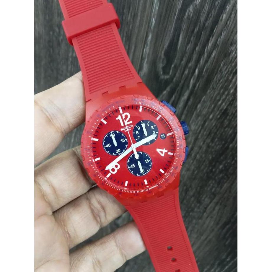 Swatch Chrono Jam Tangan Pria Karet SUSR104 PRIMARILY RED Original