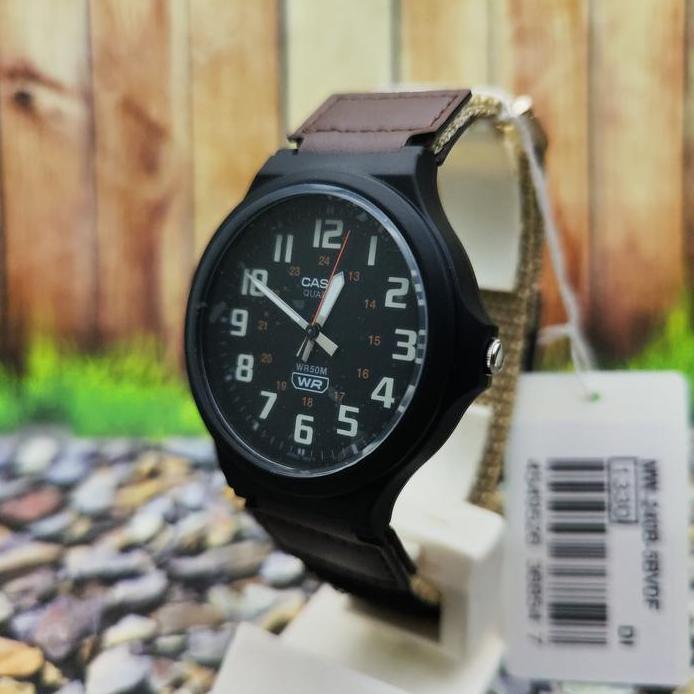 Casio Analog Jam Tangan Pria Strap Kanvas MW-240B Original Bergaransi