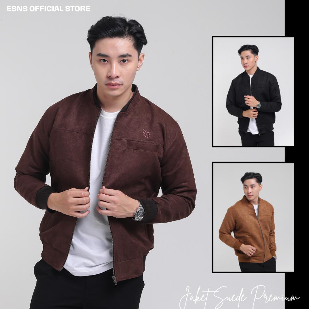 GARANSI ESNS Bomber Jaket Suede Premium Pria Original Vintage Keren Jacket Tebal Original Terbaru Co