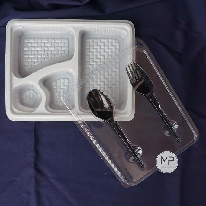 Disposizioni- Mika Box Bento 4 Sekat Premium Full + Sendok Garpu Set 4 Coklat Putih Grosir