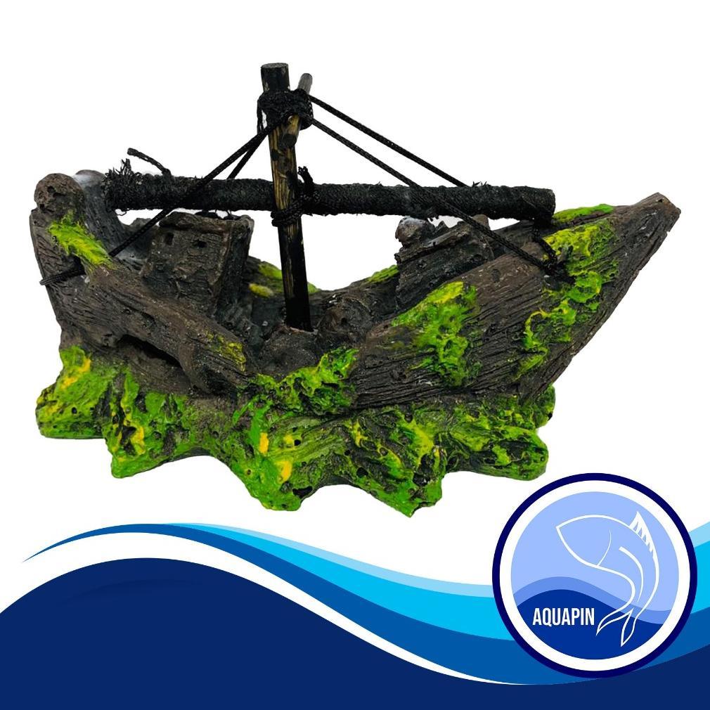 hiasan aquarium kapal karam tenggelam berlumut model terbaru f7347