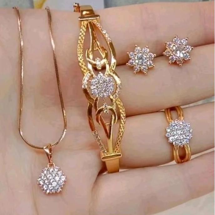 SET PERHIASAN LENGKAP BUNGA BANGGEL CANTIK ELEGANT Emas Kulit kalung 1