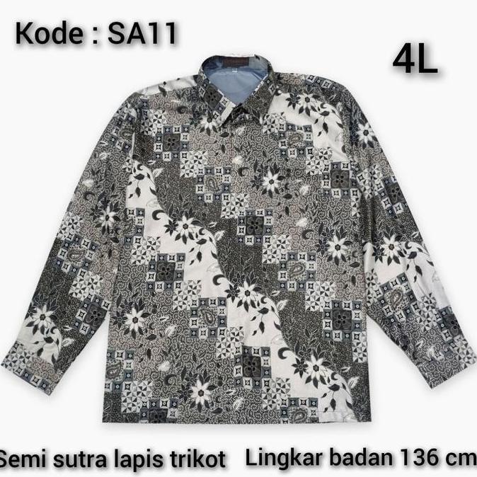 NEW KEMEJA BATIK PRIA JUMBO 4L BIG SIZE LENGAN PANJANG SEMI SUTRA ORI