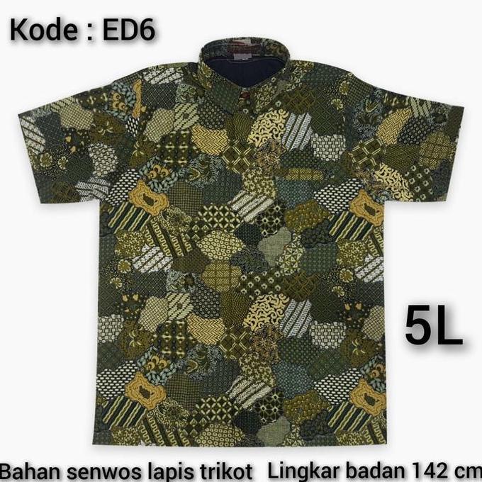 NEW KEMEJA BATIK PRIA JUMBO 5L SEMI SUTRA SENWOS LENGAN PENDEK ORI