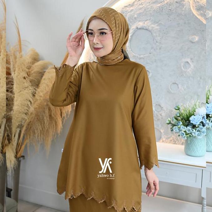Yahwo Hijab Fashion R059 Set Tunik Kurung Melayu Bordir Rok Span Bahan Toyobo Setelan Wanita Formal 