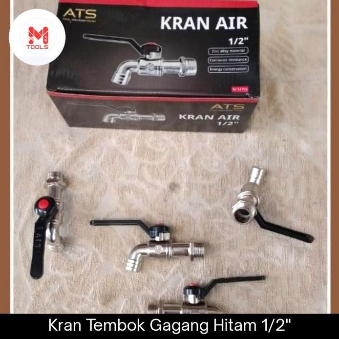 Kran Tembok Gagang Hitam 1/2" ATS - Kran Bola Gagang Hitam - Kran Air Gagang Hitam Panjang