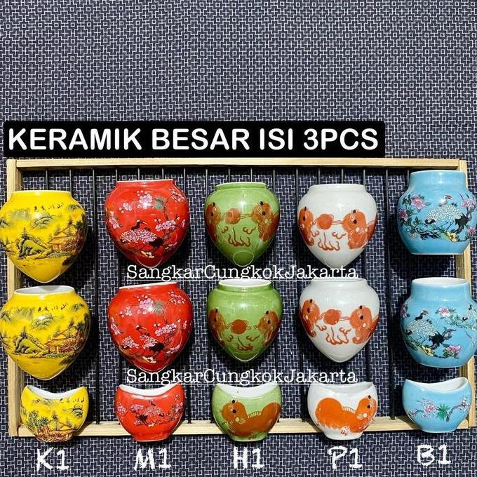 Cepuk Keramik Sangkar Burung Besar Murai Hwamei Anis set 3pcs