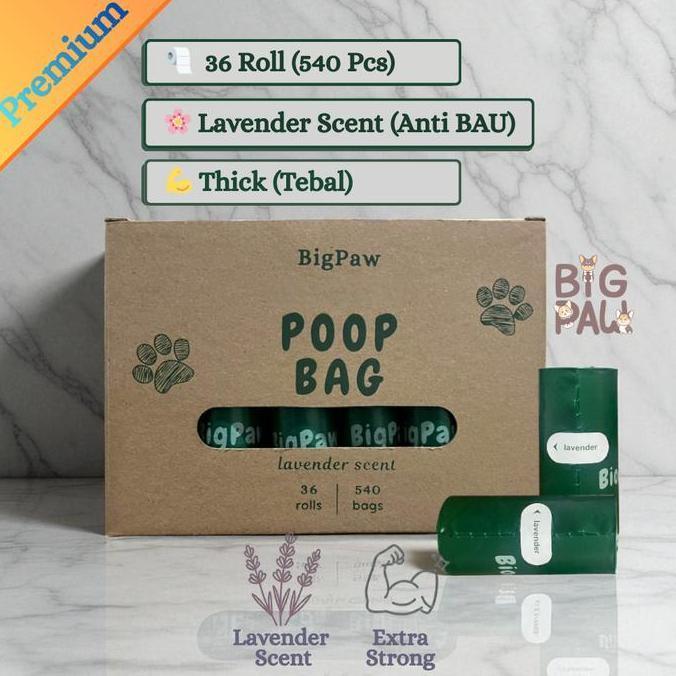 BigPaw Poop Bag Thick Tebal Lavender Scent 540 pcs | 36 roll | Anabul Poop Bag | Plastik Diaper | Pl