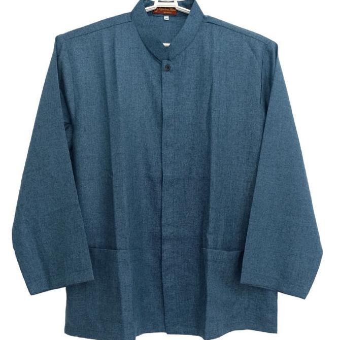 Koko pria lengan panjang jumbo size bahan katun tuton warna biru tosca