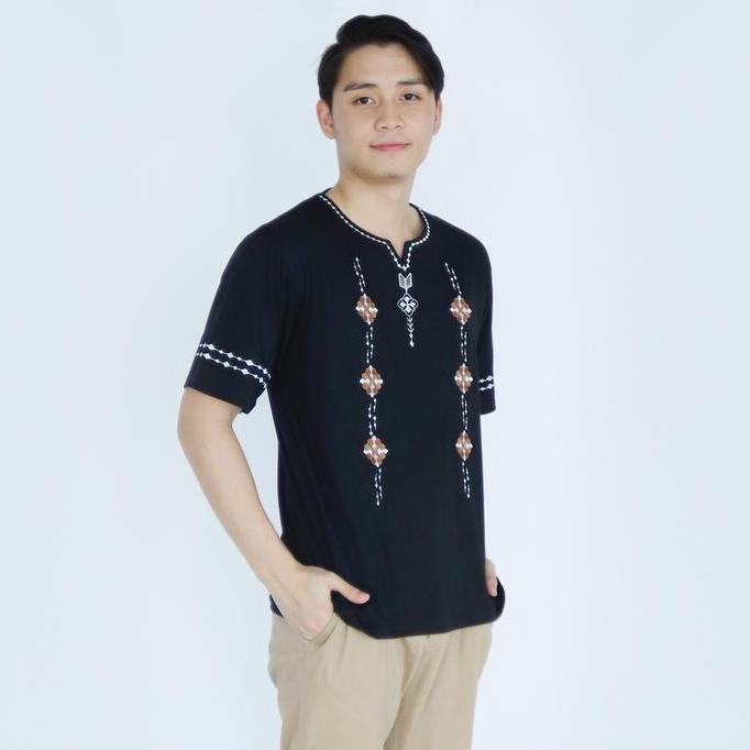 Kaospolos - Baju Koko Muslim Pria Bordir Motif Batik Atasan Kaos Koko UJ Lengan Pendek Katun Dewasa 