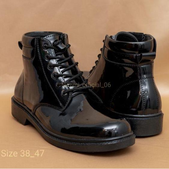 Sepatu PDH Pria Model Resleting Tinggi Warna Mengkilap Tipe Dinas Kerja Harian Kantoran TNI POLRI Se