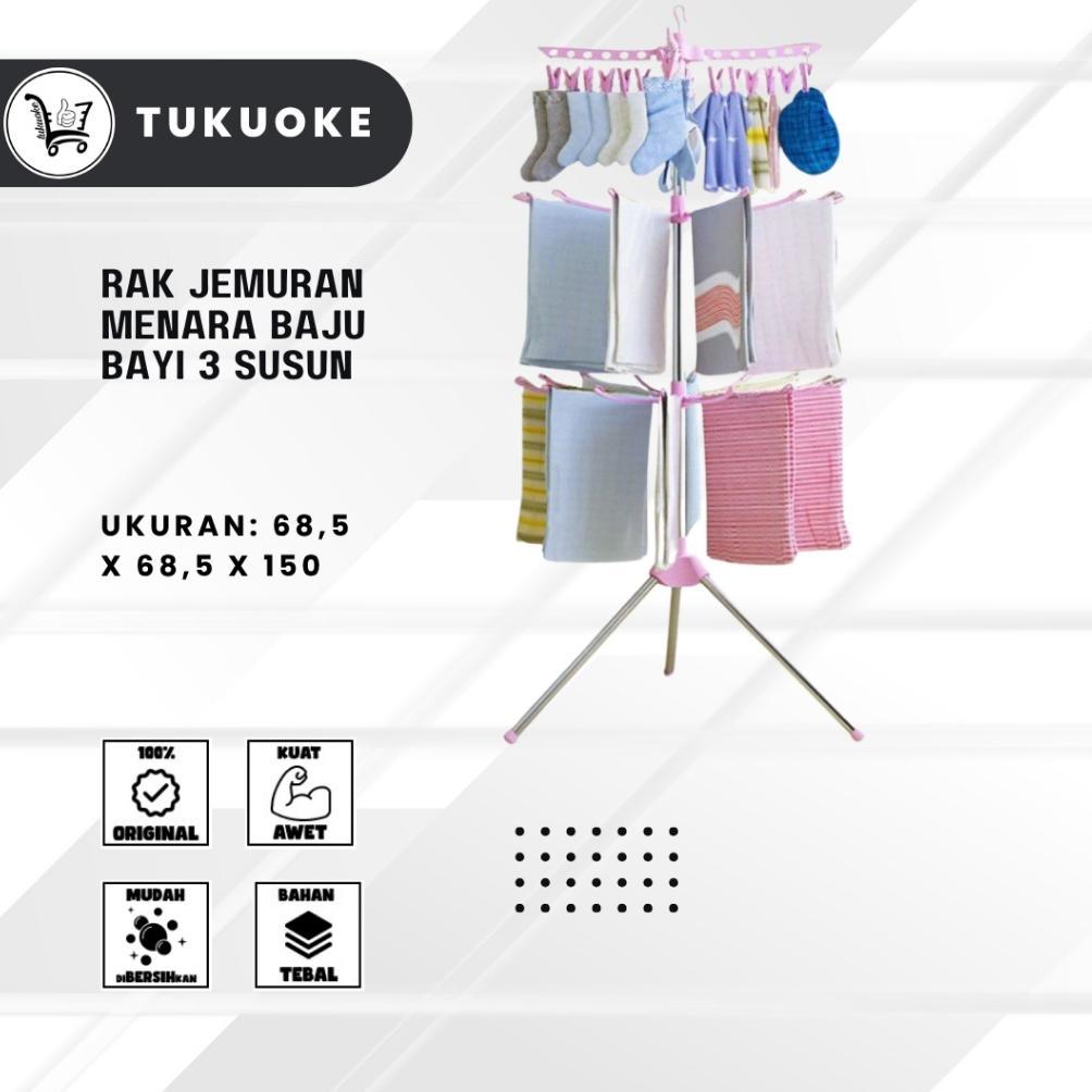 RAK JEMURAN MENARA BAJU BAYI 3 SUSUN TRIPOD DENGAN HANGER ROTASI BISA BERPUTAR ROTASI JEMURAN ANAKKK