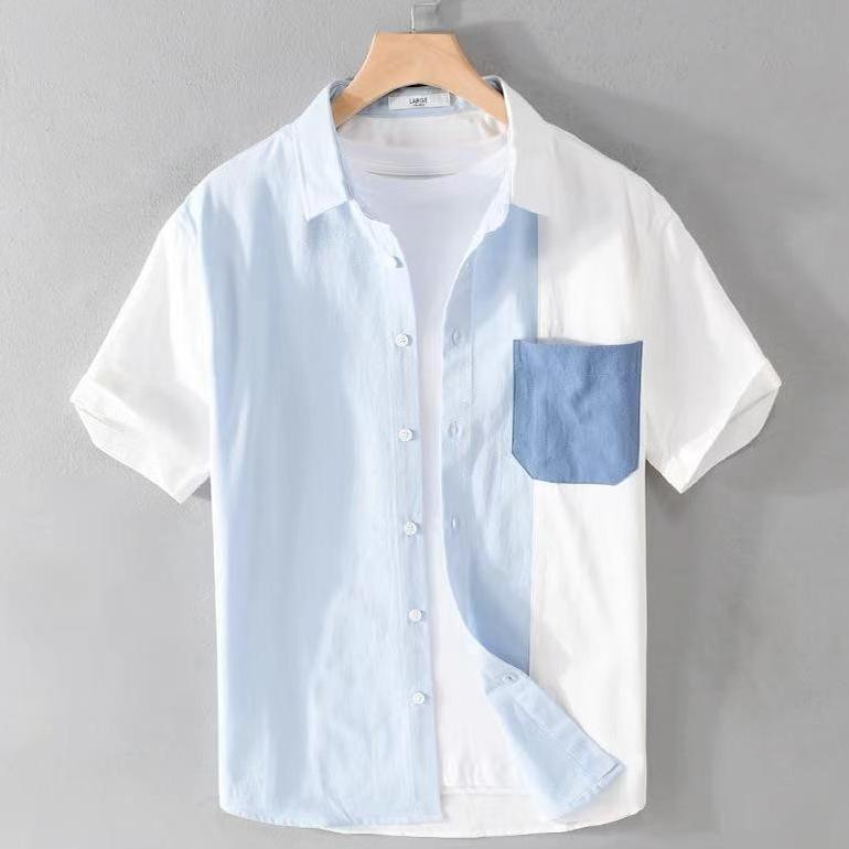 TERBARU kemeja pria Lengan pendek jumbo cowok hawaiian motif abstrak putih biru casual hawai shirt f
